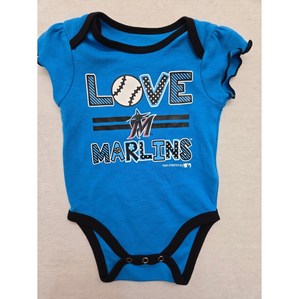 Miami Marlins MLB Baseball One Piece Baby Girl 0-3 Month Blue Love Ruffle Sleeve